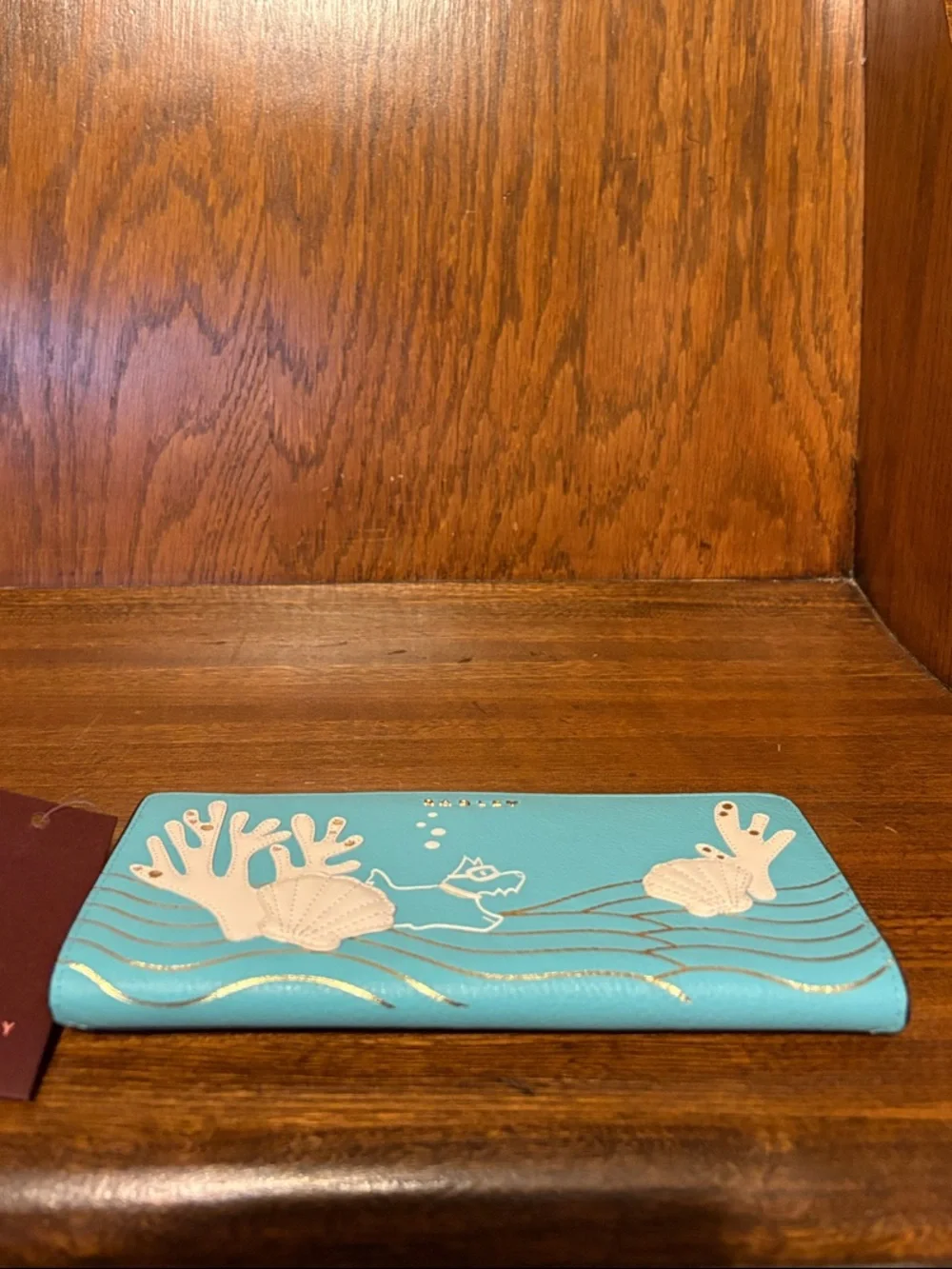 NWT-Radley London-Coin Street-Lg Bifold Wallet-Seashell Theme-Bright Blue-$128
